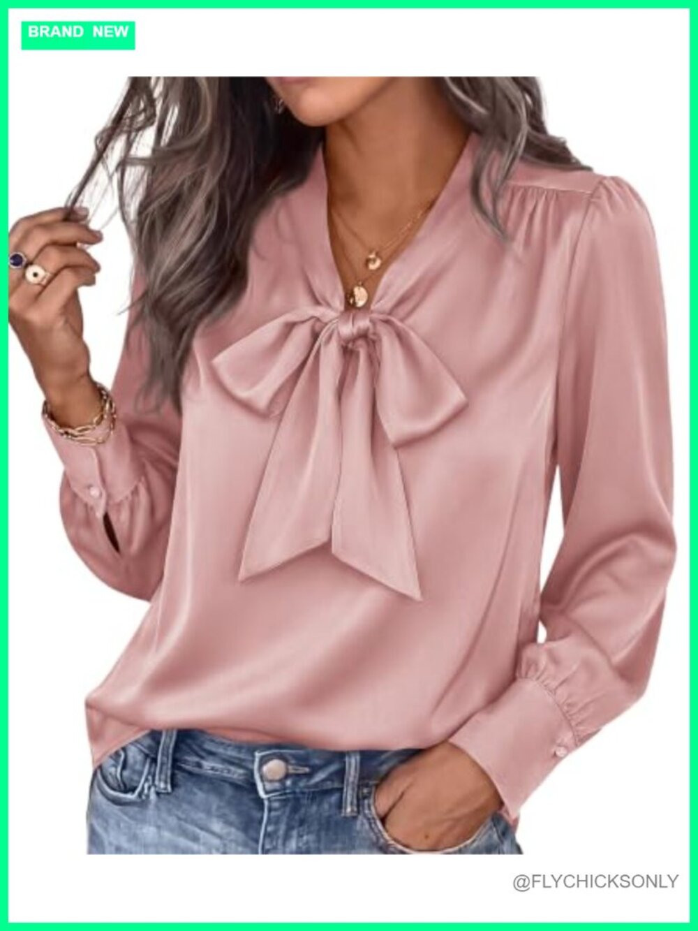 Satin Blouse Bow Tie Mock Neck Business Casual Top